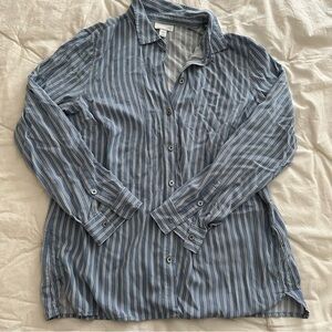J.Jill Blue Striped Button Down Shirt